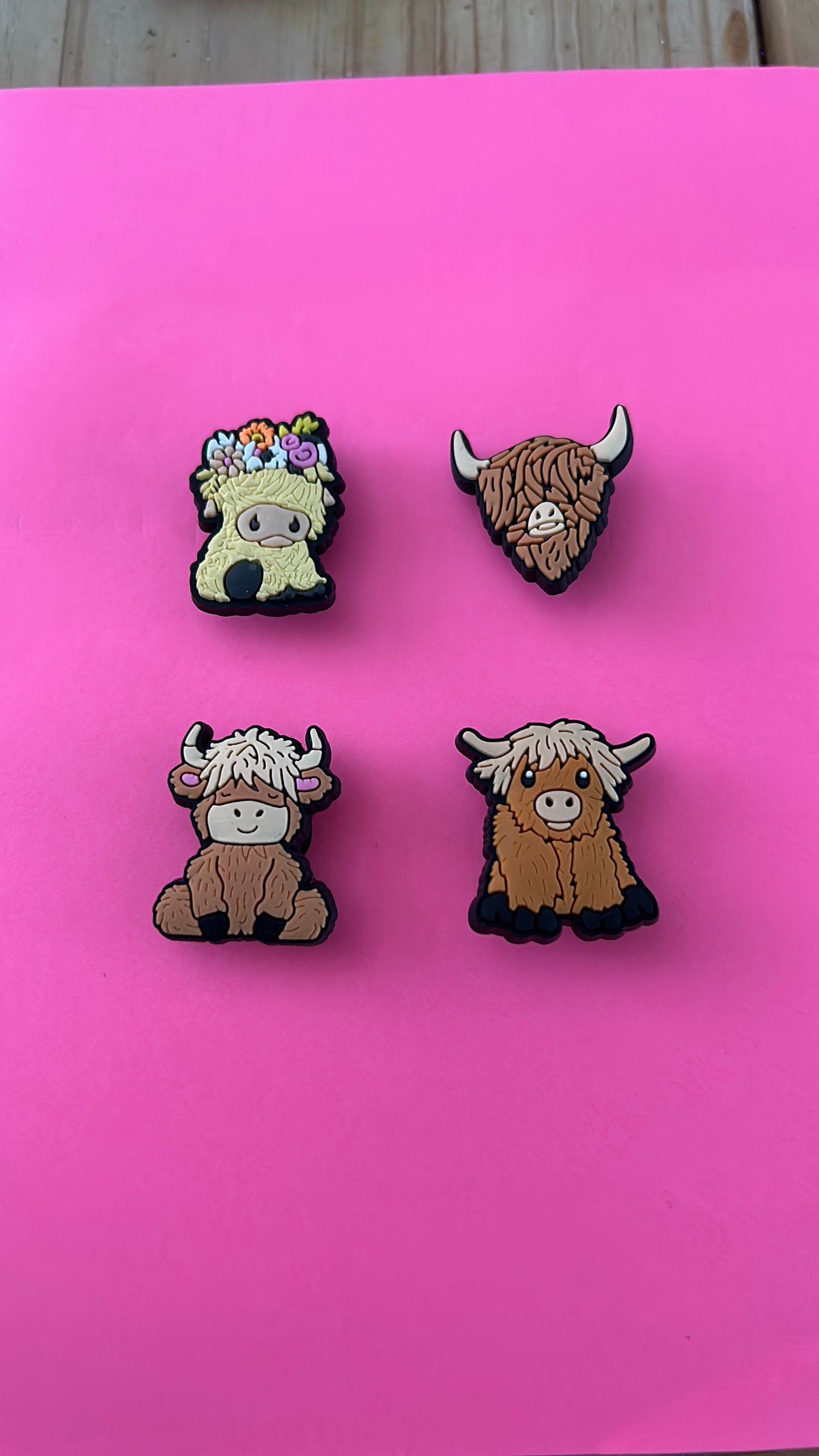 Highland cow shoe decoration charms 4 Pack